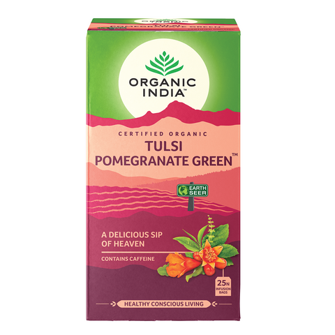 Organic India Tulsi Pomegranate Green x 25 Tea Bags (Pack of 5)