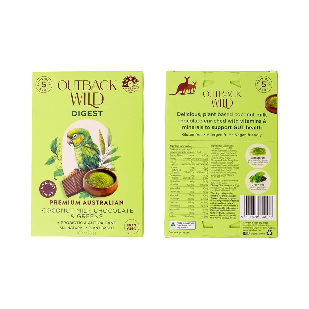 Outback Wild Digest Coconut Milk Chocolate & Greens 20g X 5pk