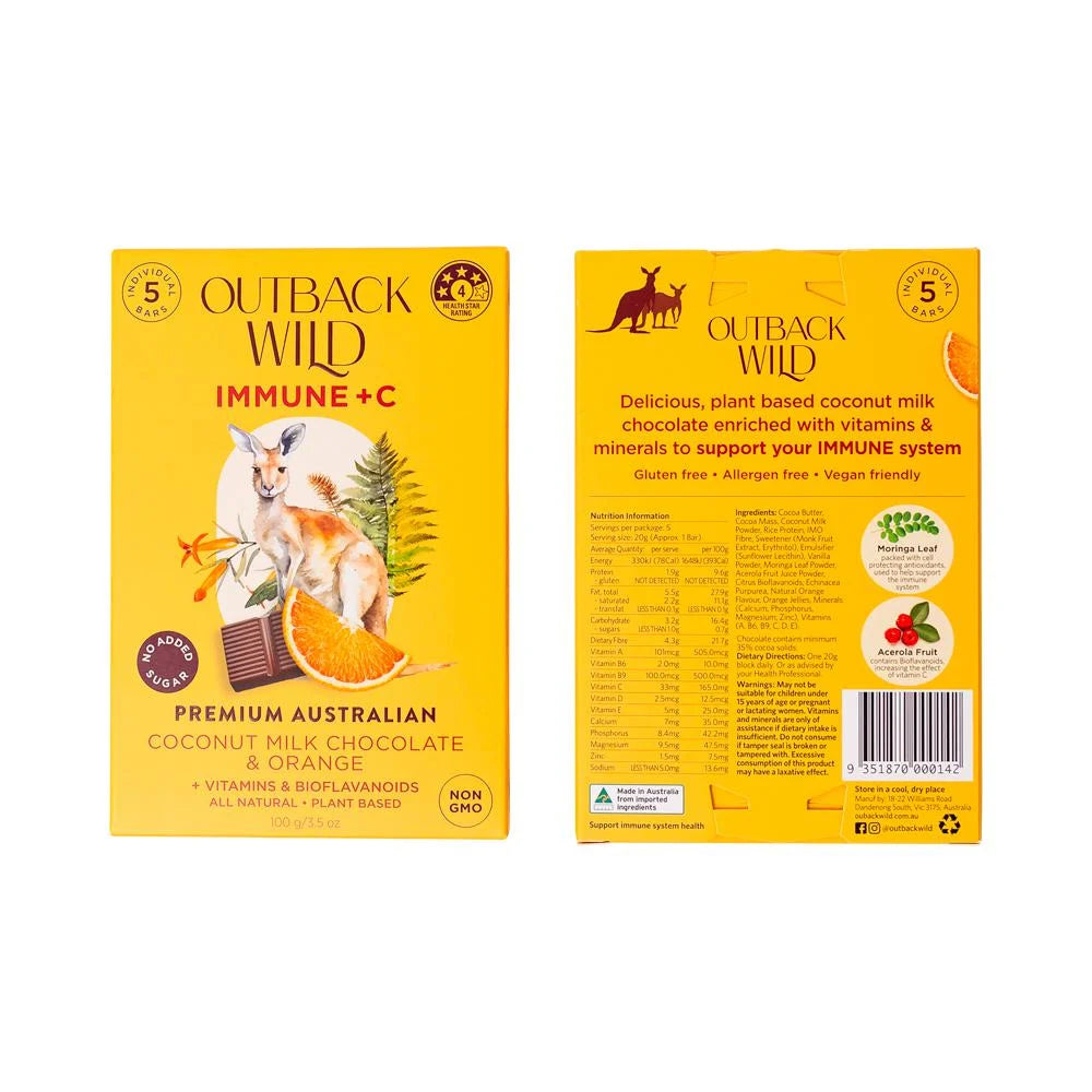 Outback Wild Immune + C Coconut Milk Chocolate & Orange 20g X 5pk