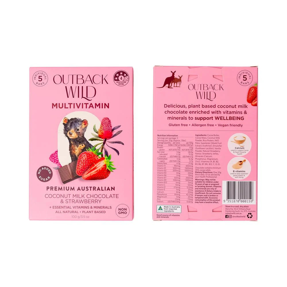 Outback Wild Multivitamin Coconut Milk Chocolate & Strawberry 20g X 5pk