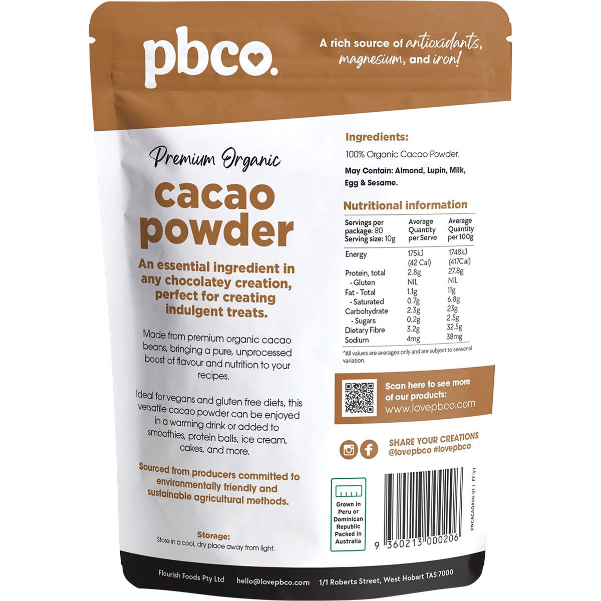 Pbco Organic Cacao Powder 800g