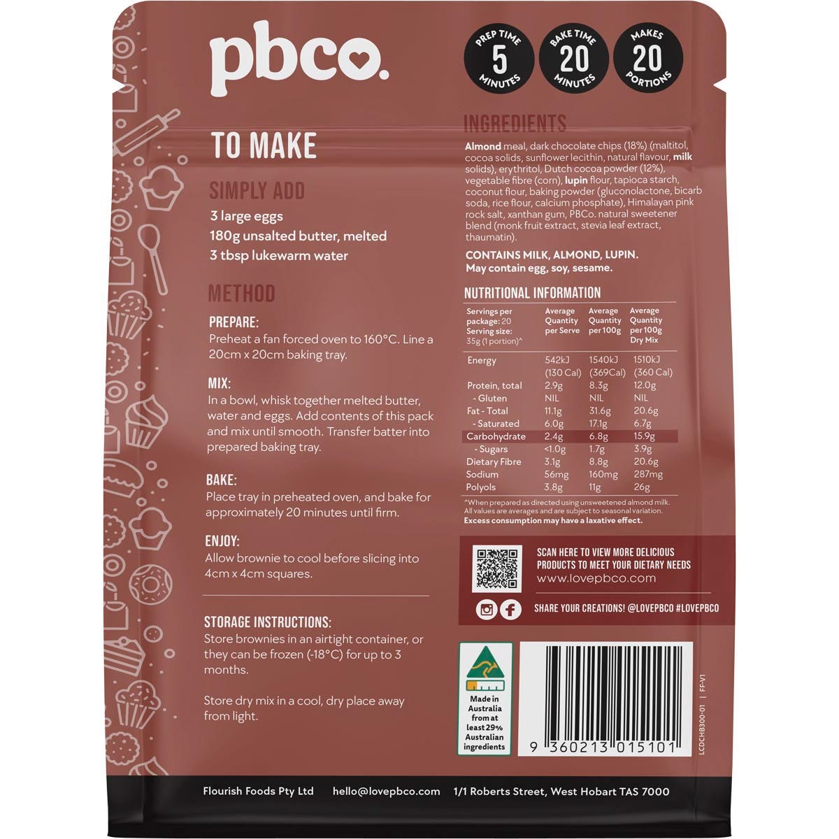 PBCo Double Choc Brownie Low Carb 300g