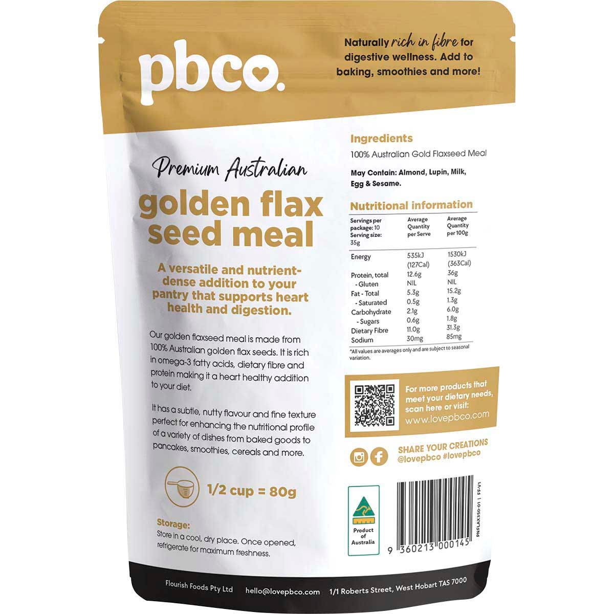 Pbco Golden Flax Seed Meal Premium Australian 350g