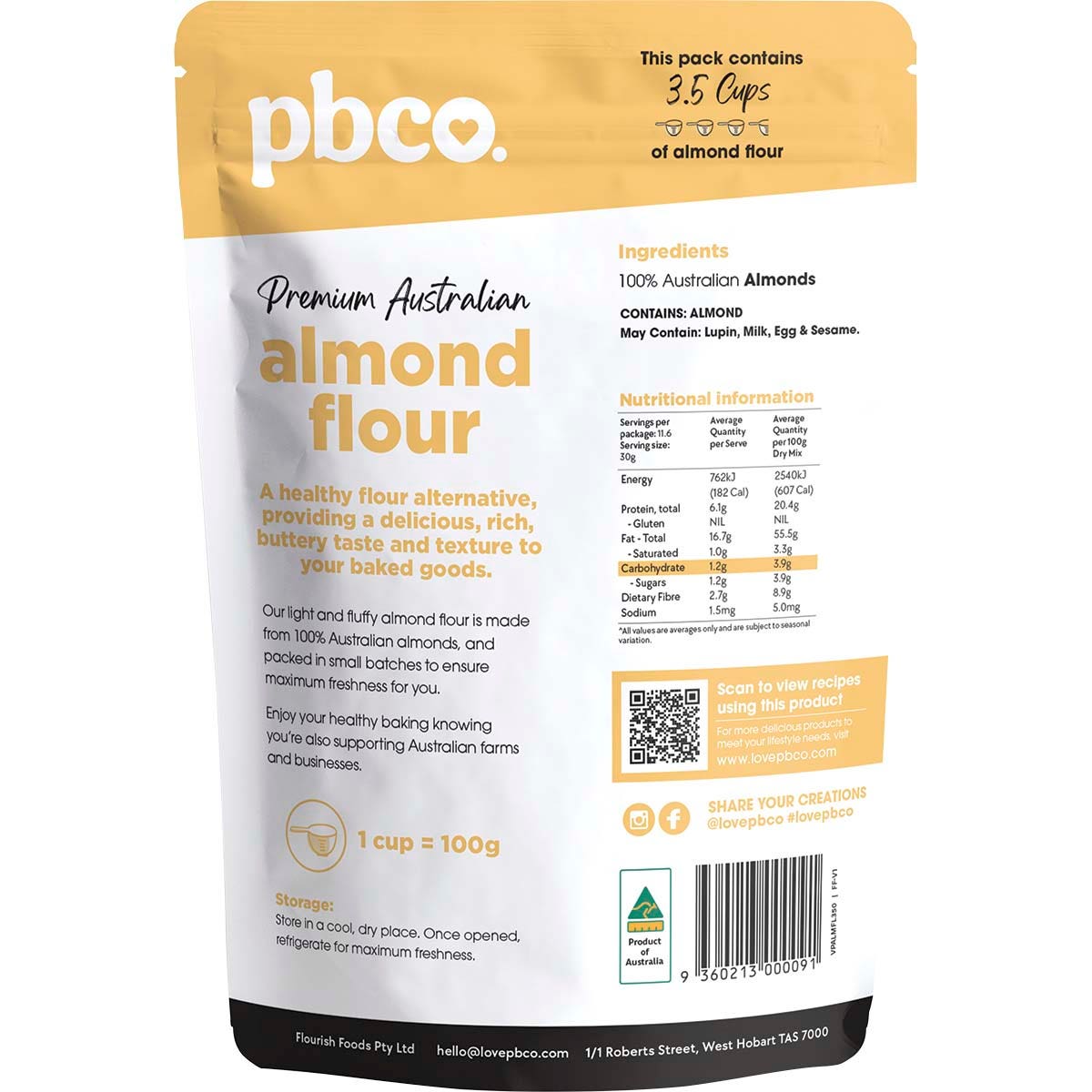 Pbco Almond Flour Premium Australian 350g