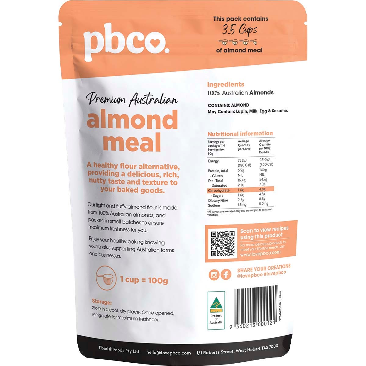 Pbco Almond Meal Premium Australian 350g