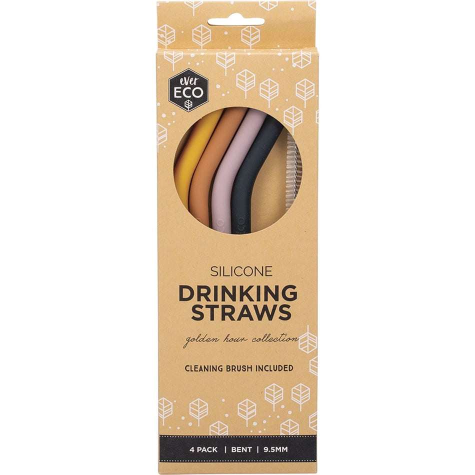 EVER ECO Silicone Straws Bent Golden Hour Collection 4pk