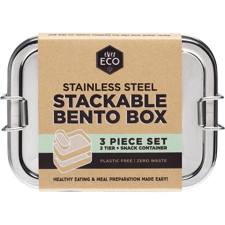 Ever Eco Stainless Steel Stackable 2 Tier Bento + Mini Snack 3 piece set 1200ml