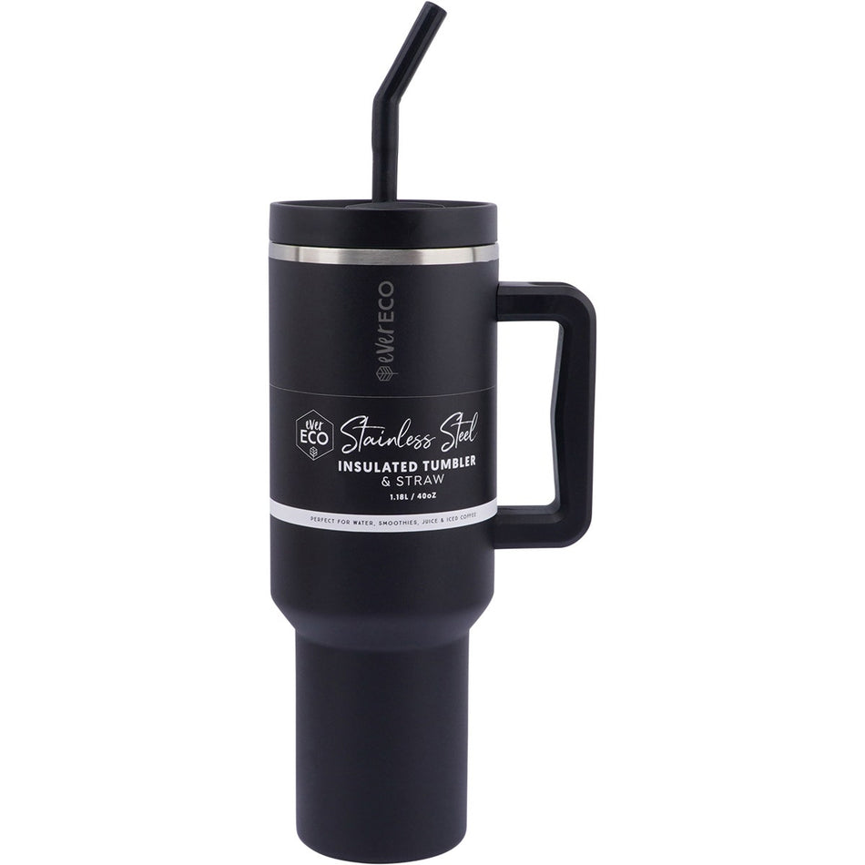 EVER ECO Insulated Tumbler w/ Handle & Straw Onyx 1.18L