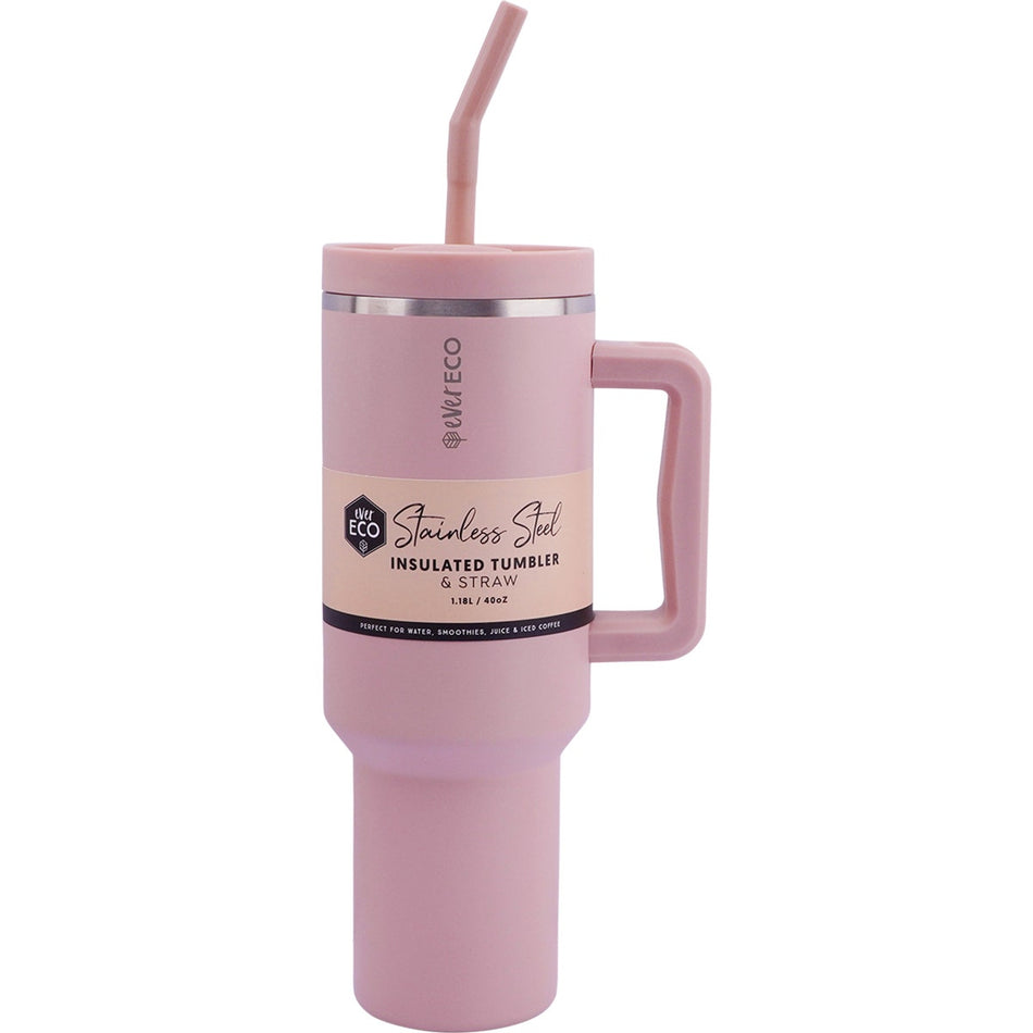 EVER ECO Insulated Tumbler w/ Handle & Straw Rose 1.18L