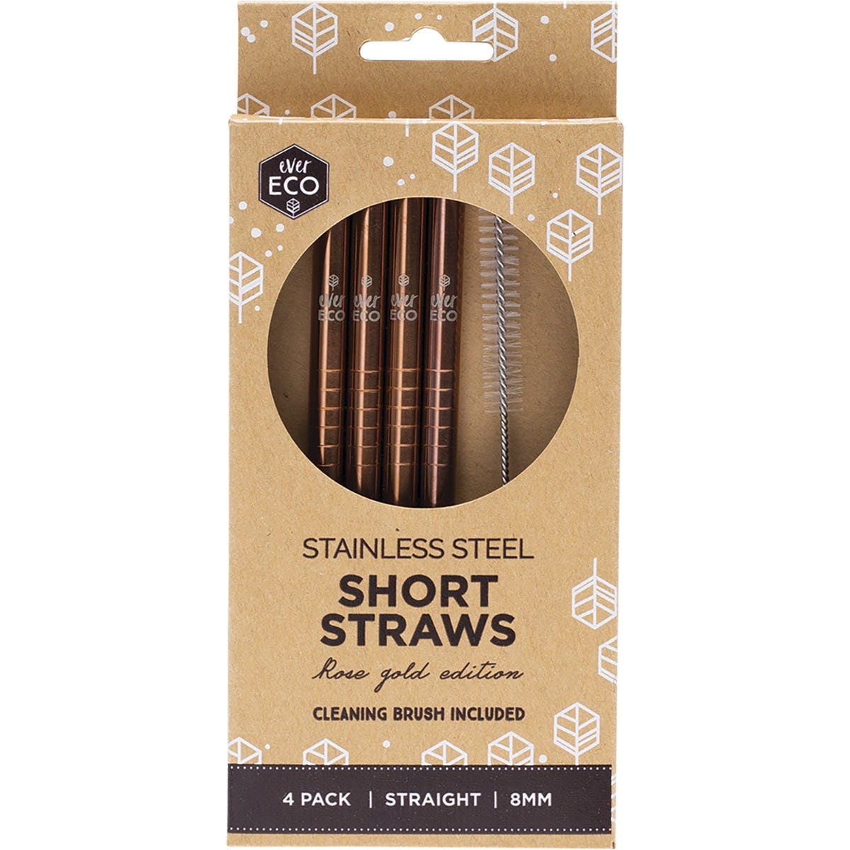 Ever Eco Stainless Steel Short Straws Rose Gold Cleaning brush included 4 Pack
