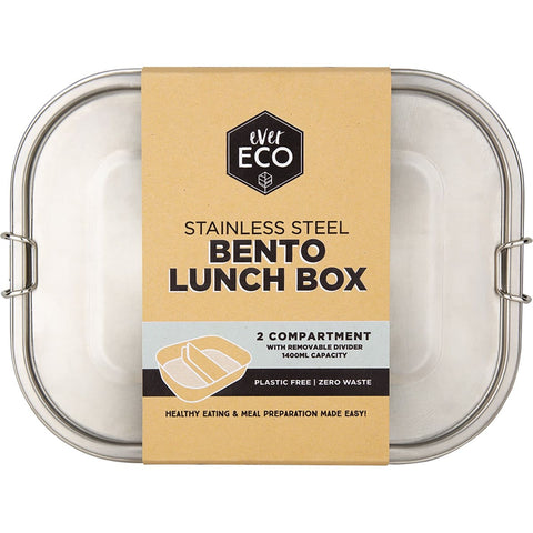 EVER ECO Stainless Steel Bento Lunch Box 2 Compartment With Removable Divider 1400ml
