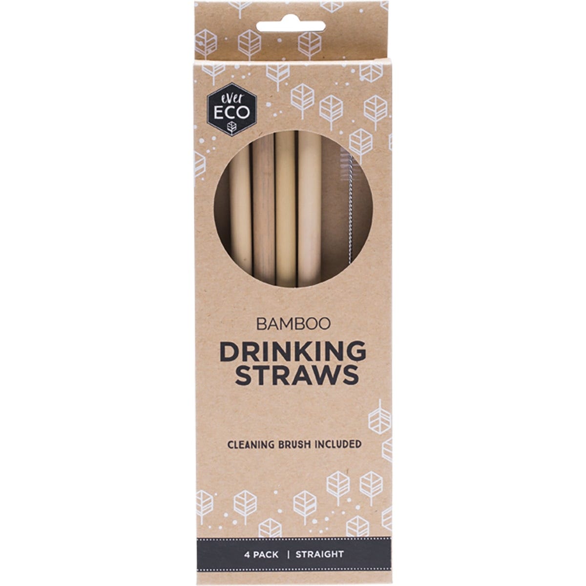 Ever Eco Bamboo Straws Straight Cleaning brush included 4 Pack