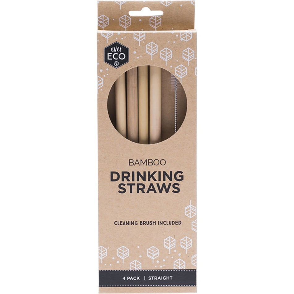 Ever Eco Bamboo Straws Straight Cleaning brush included 4 Pack