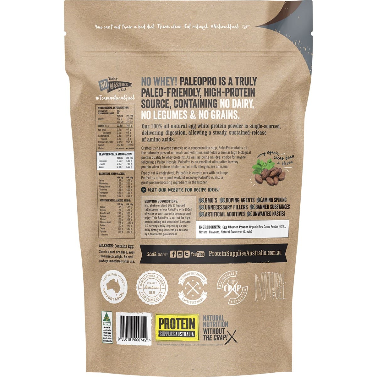 PROTEIN SUPPLIES AUSTRALIA PaleoPro Egg White Protein Chocolate 900g
