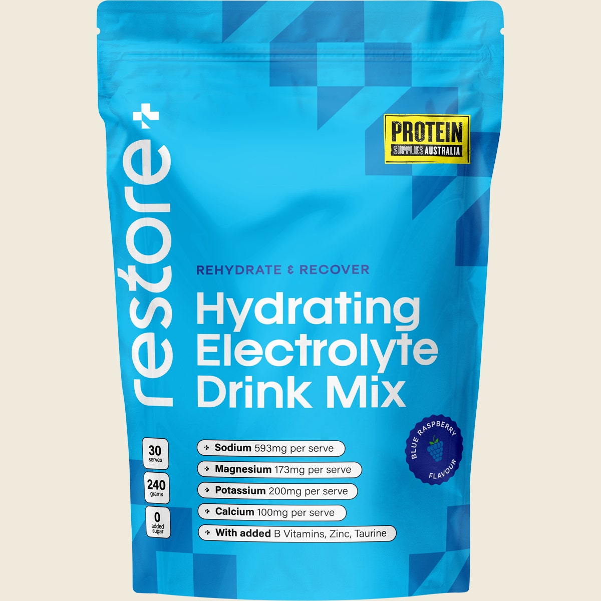 Protein Supplies Australia Restore Electrolyte Drink Mix Blue Raspberry 240g