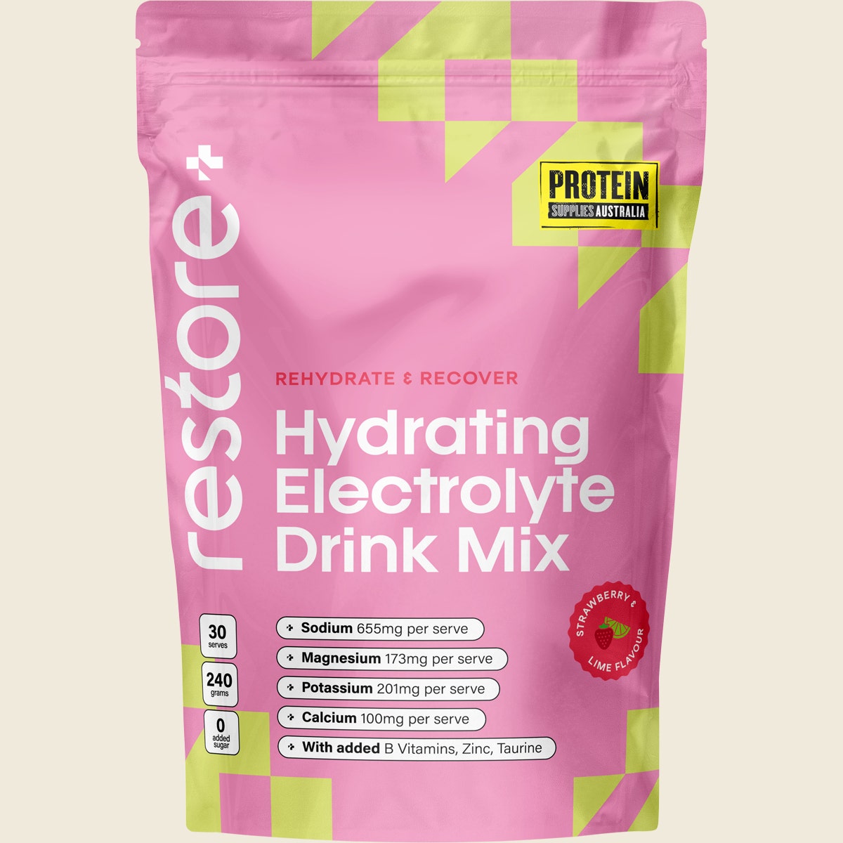 Protein Supplies Australia Restore Electrolyte Drink Mix Strawberry & Lime 240g