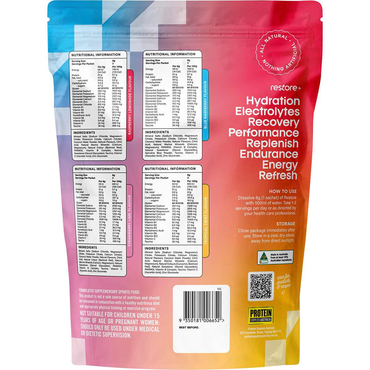 Protein Supplies Australia Restore Electrolyte Drink Mix Sample Pack 12 Pack