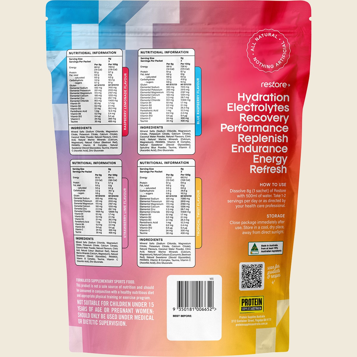 Protein Supplies Australia Restore Electrolyte Drink Mix Sample Pack 12pk