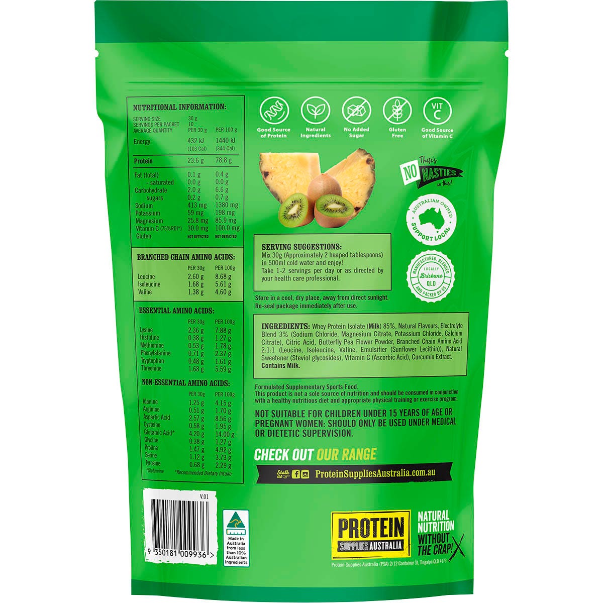 Protein Supplies Australia Protein Water Pineapple Kiwi 300g