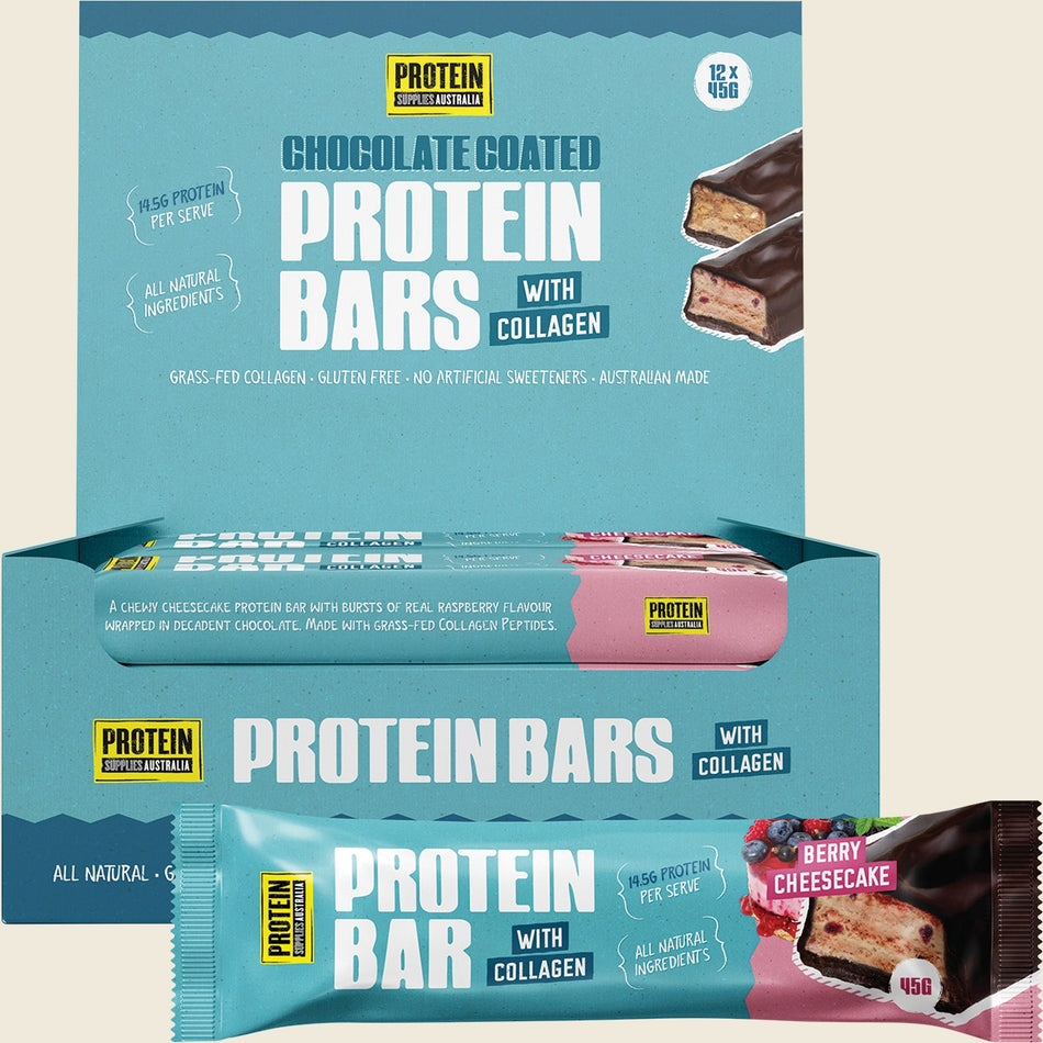 Protein Supplies Australia Protein Bar with Collagen Berry Cheesecake 12x45g