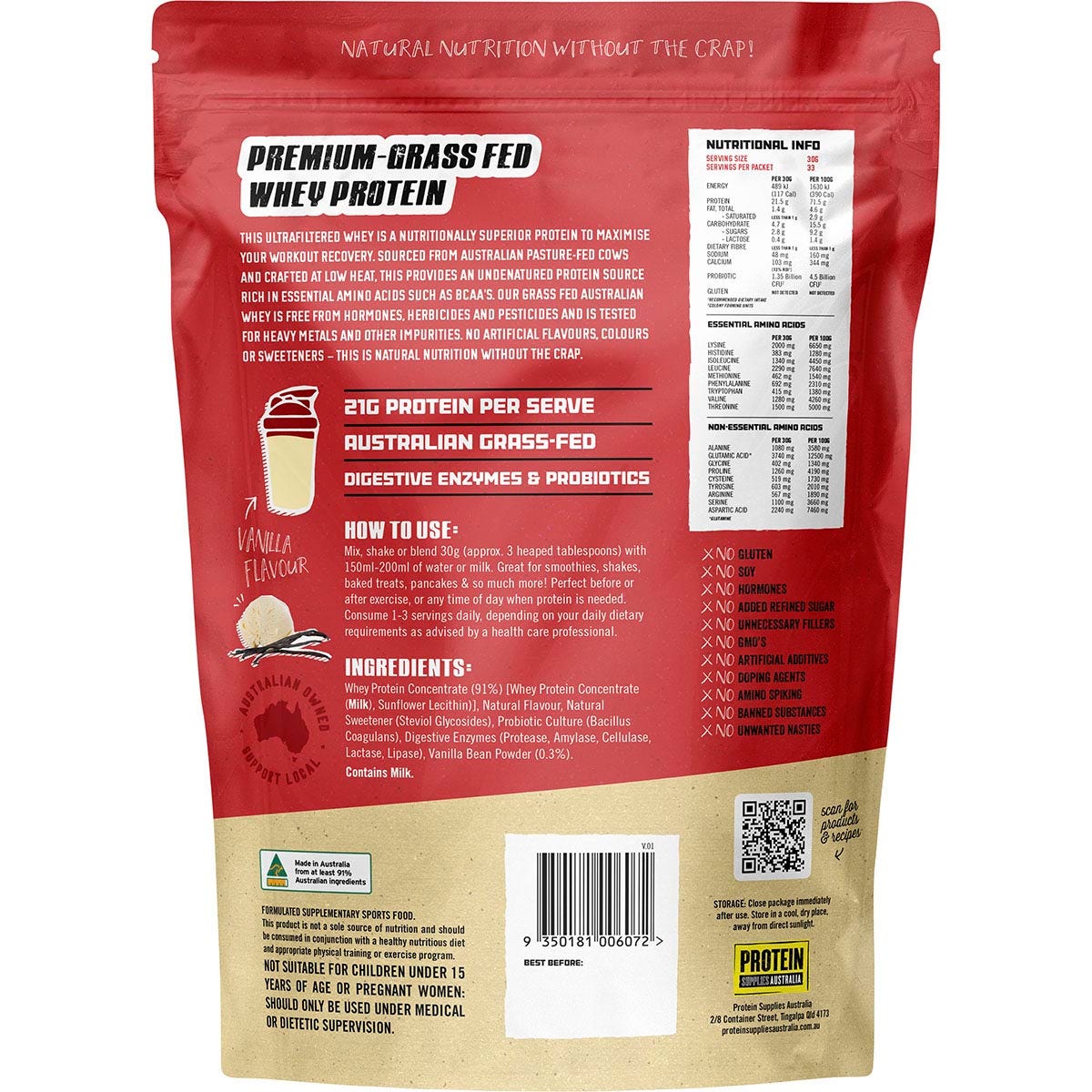 Protein Supplies Australia Australian Whey Protein Vanilla 1kg