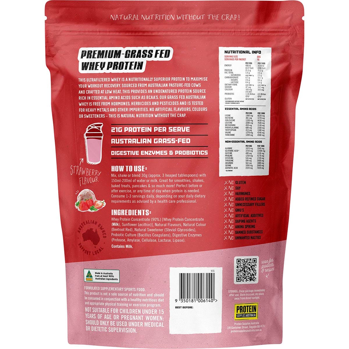 Protein Supplies Australia Australian Whey Protein Strawberry 500g