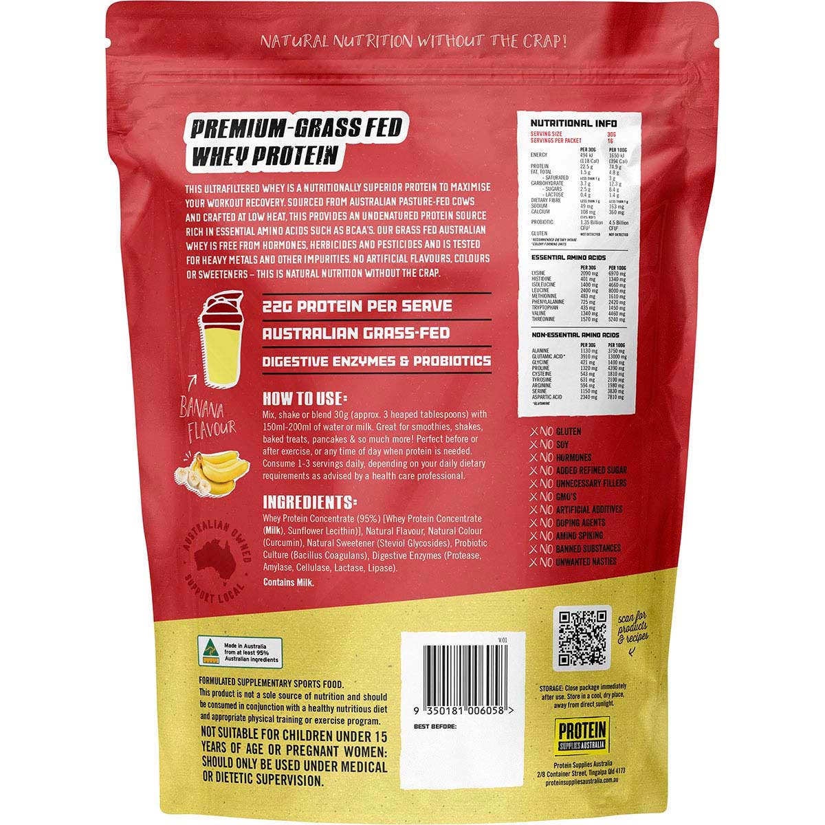 Protein Supplies Australia Australian Whey Protein Banana 500g