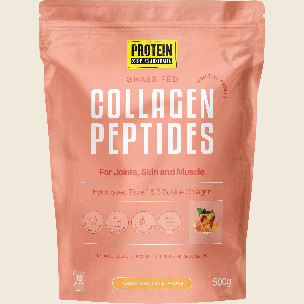 Protein Supplies Australia Collagen Peptides Peach Iced Tea 500g