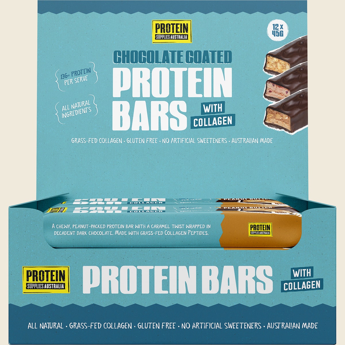 Protein Supplies Australia Protein Bar with Collagen Choc Peanut Butter 12x45g