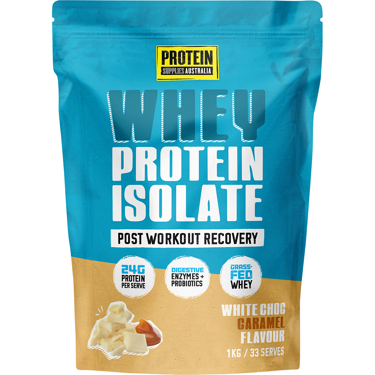 Protein Supplies Australia Whey Protein Isolate White Choc Caramel 1kg