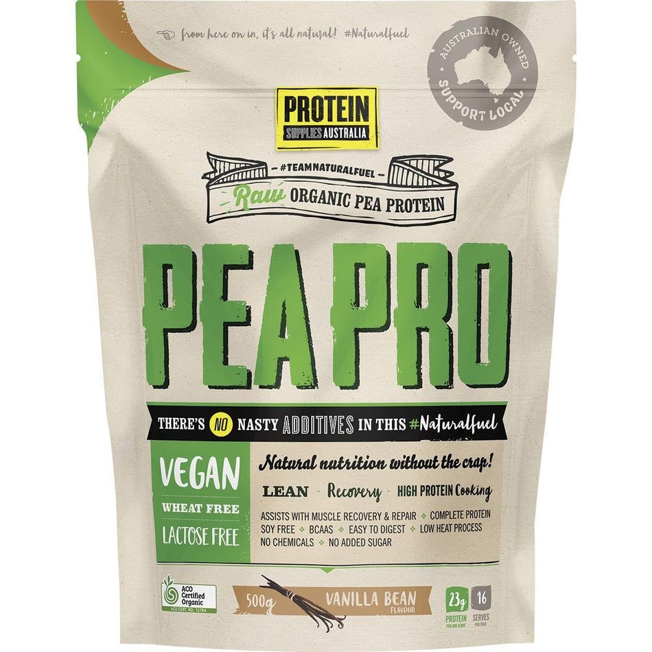 Protein Supplies Australia Protein Pea Pro (Raw Organic Pea Protein) Vanilla Bean 500g