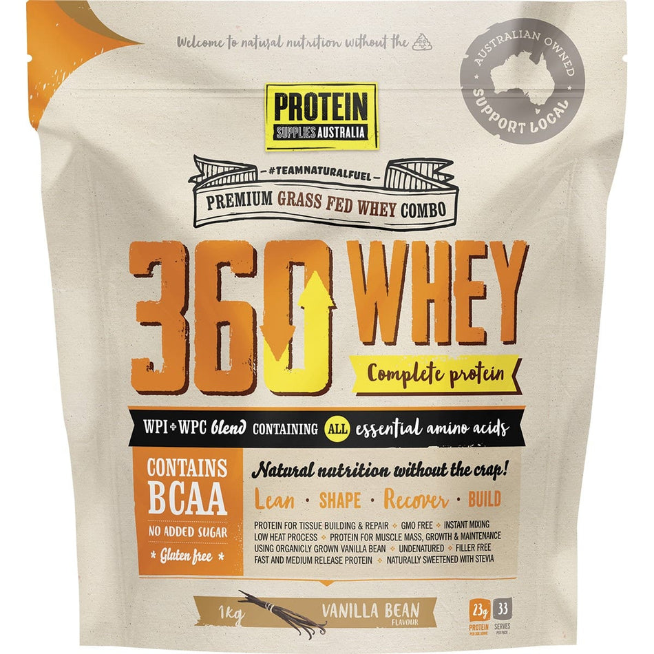 PROTEIN SUPPLIES AUSTRALIA 360Whey (WPI+WPC Combo) Vanilla Bean 1kg