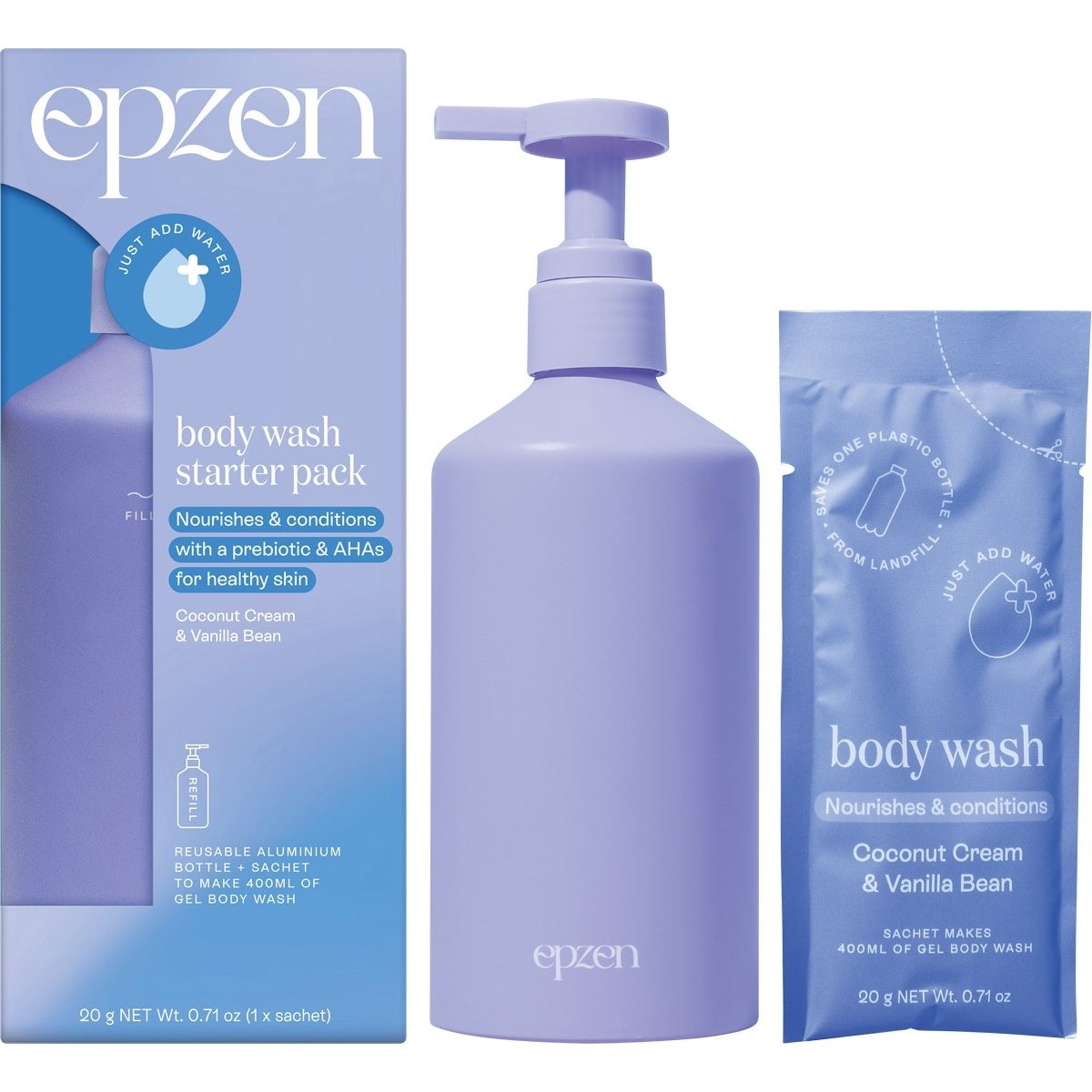 EPZEN Body Wash Starter Pack Coconut Cream & Vanilla Bean 20g
