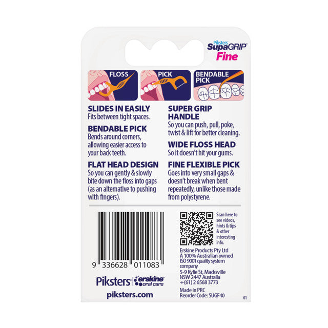 Piksters SupaGRIP Floss Picks Fine 40pk