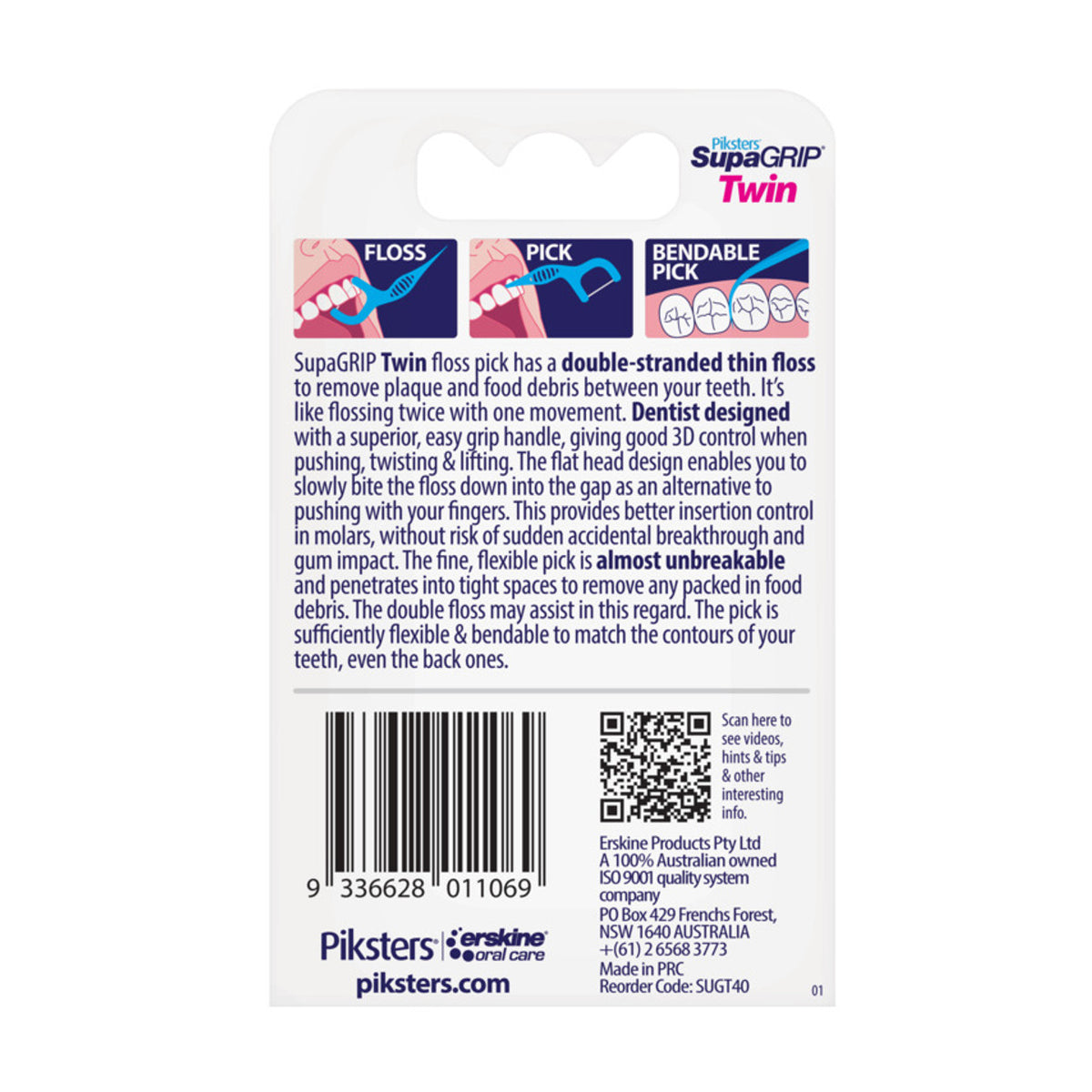 Piksters SupaGRIP Floss Picks Twin 40 Pack
