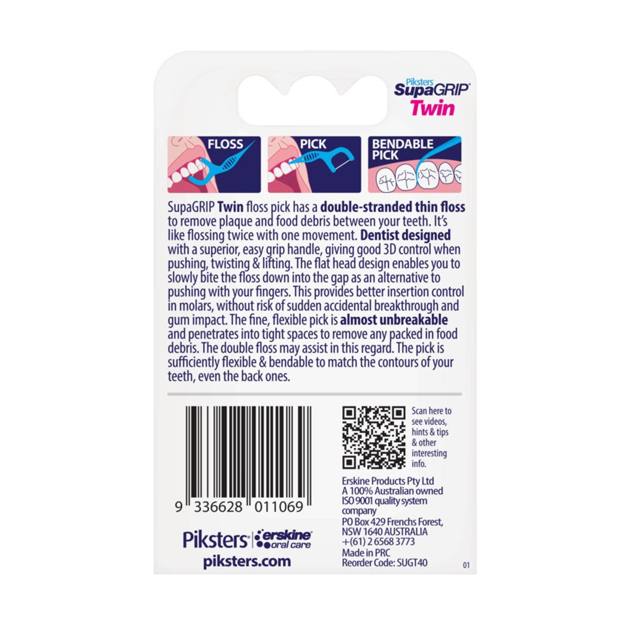 Piksters SupaGRIP Floss Picks Twin 40 Pack