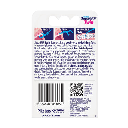 Piksters SupaGRIP Floss Picks Twin 40 Pack