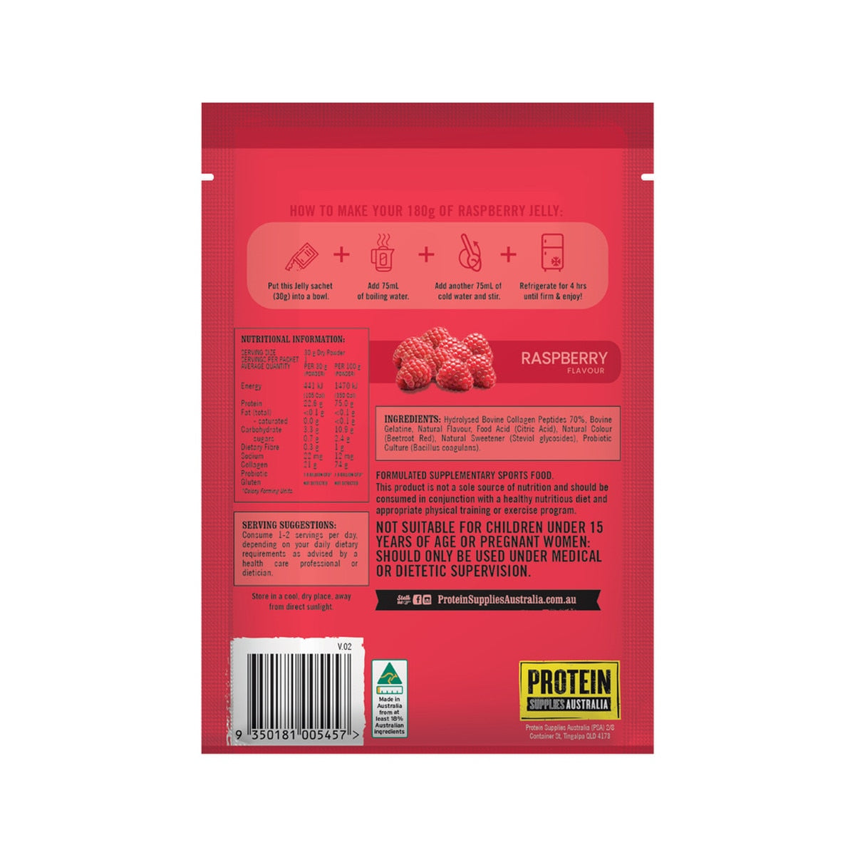 Protein Supplies Australia Protein Jelly Raspberry 30g X 12