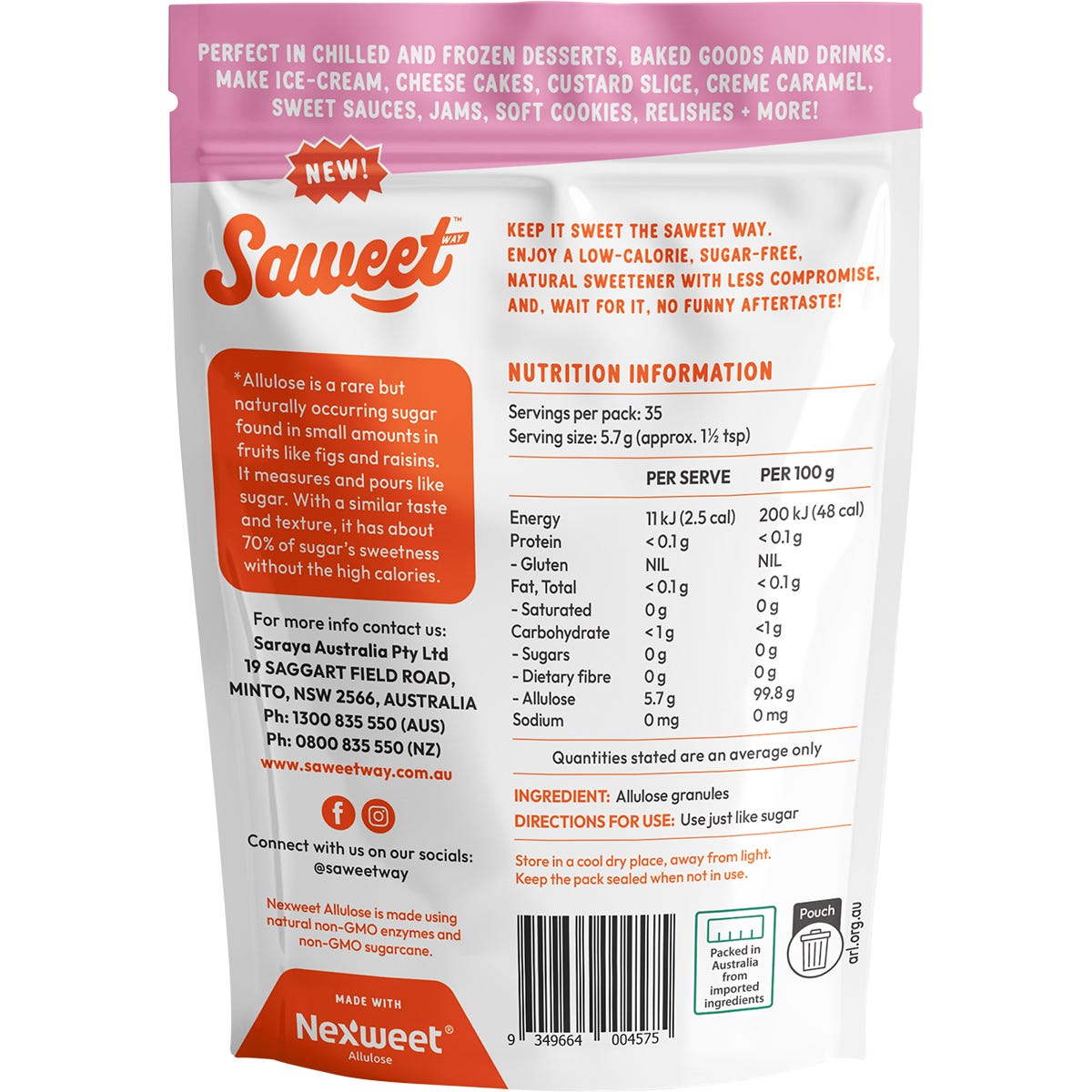 Saweet Way Pure Allulose Natural Sweetener Granules 200g