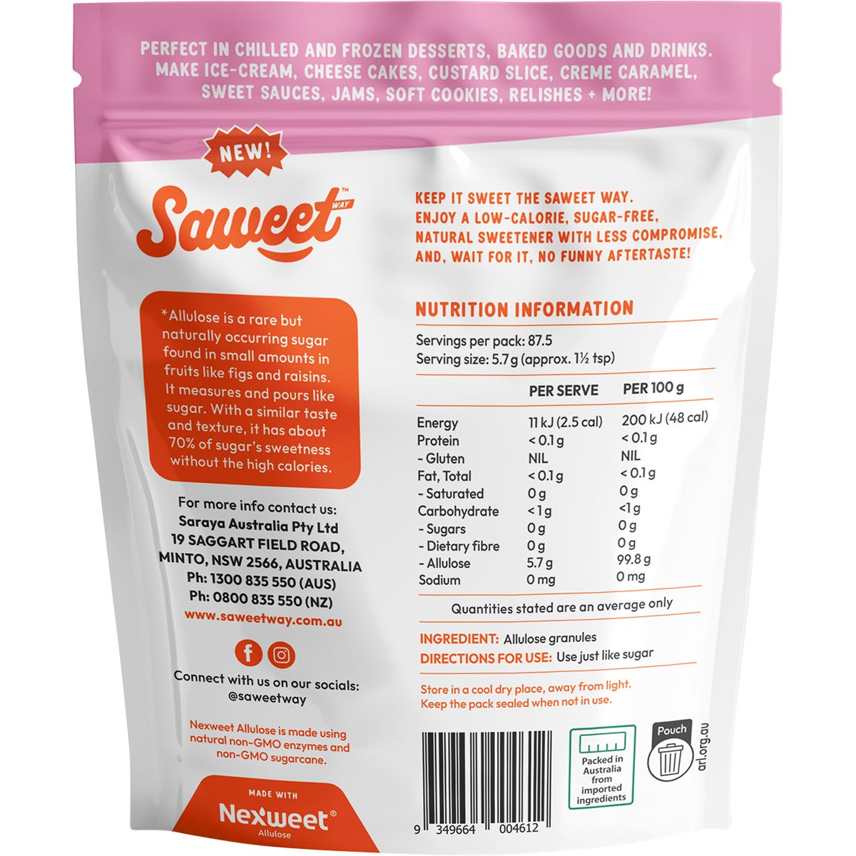 Saweet Way Pure Allulose Natural Sweetener Granules 500g