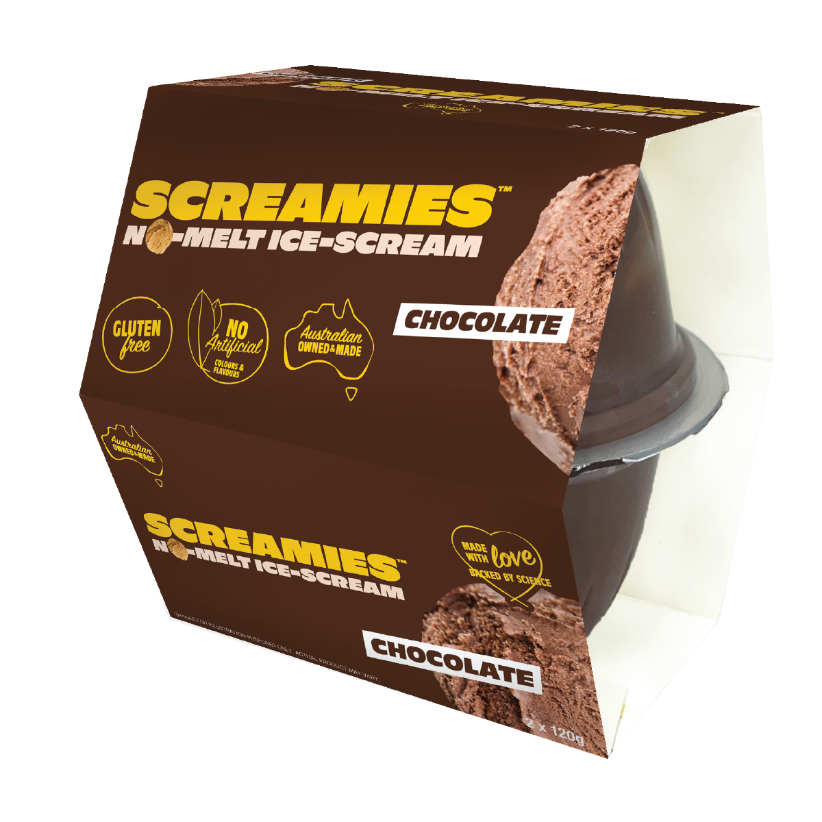 Screamies No Melt Ice Cream Chocolate 120g X 2 Pack x 6