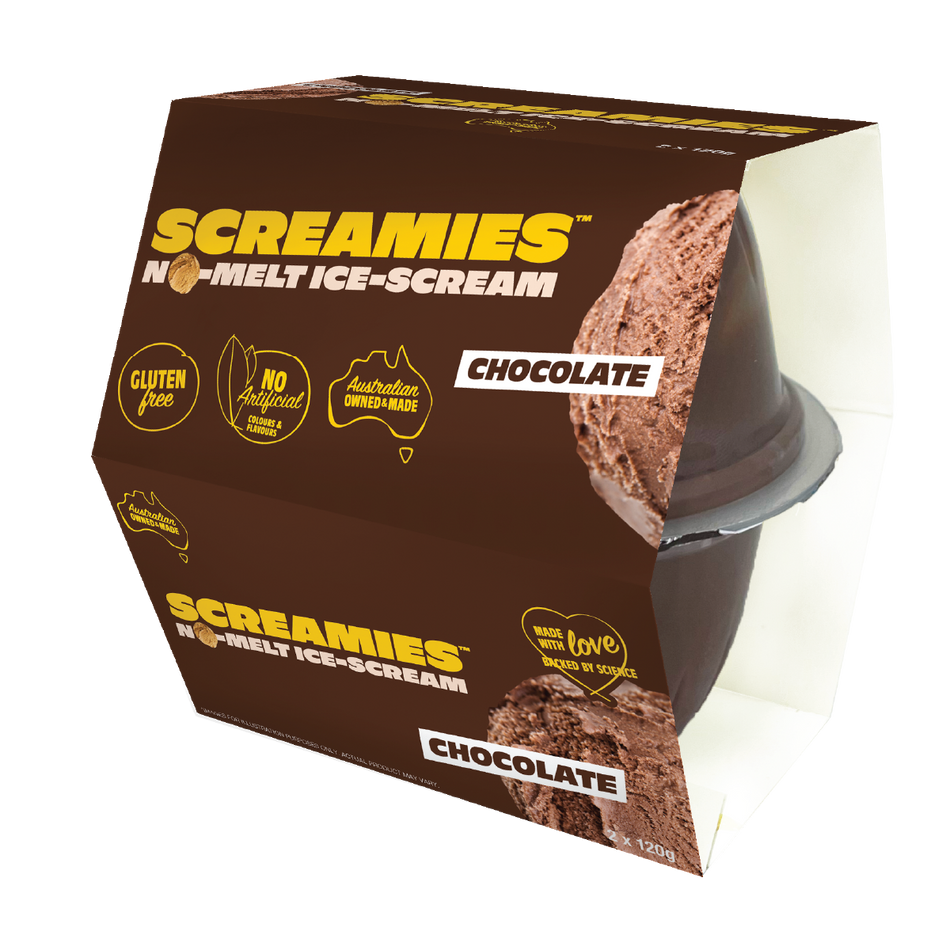 Screamies No Melt Ice Cream Chocolate 120g X 2 Pack x 6
