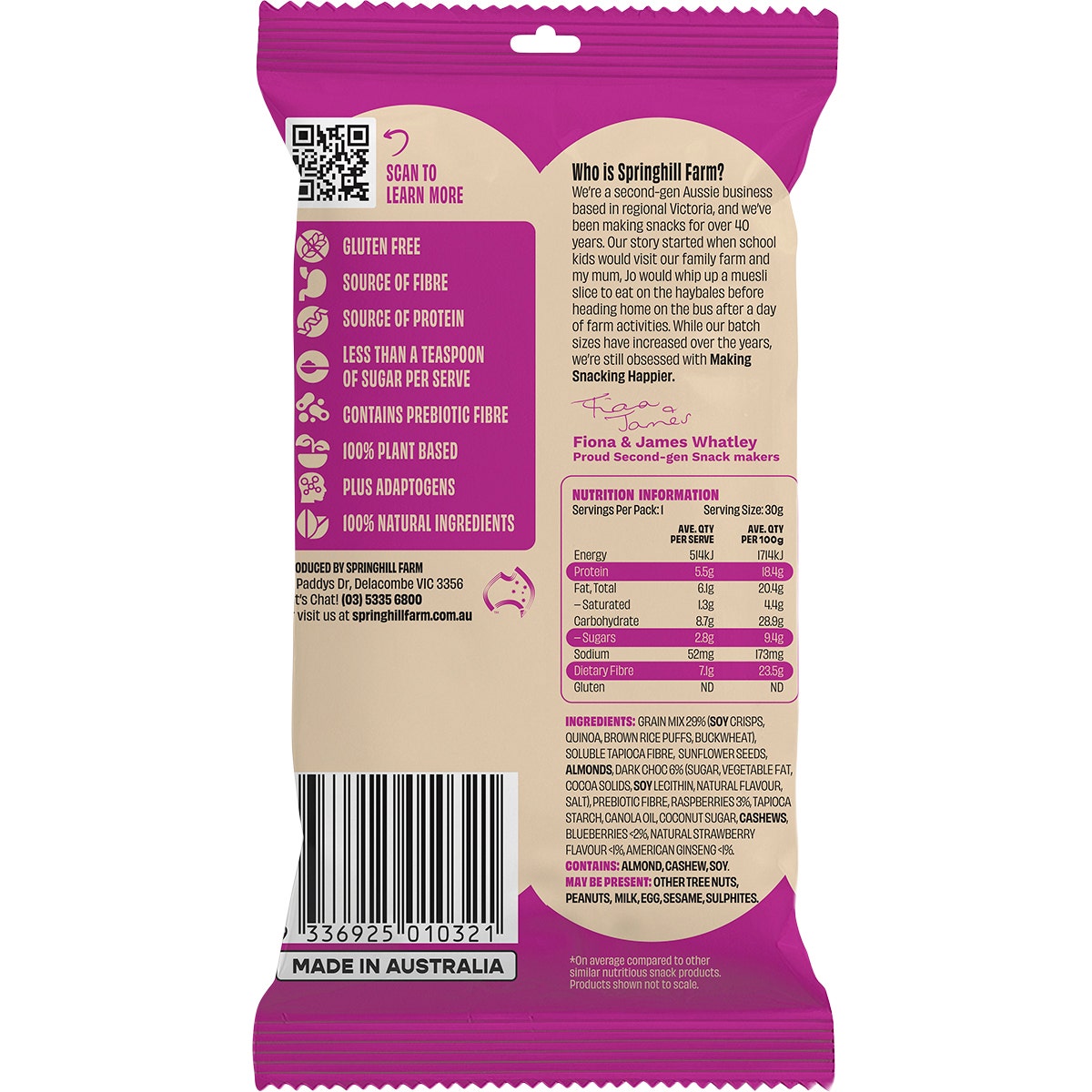 Springhill Farm Boodles Healthy Clusters BOLSTER Mixed Berries 10x30g