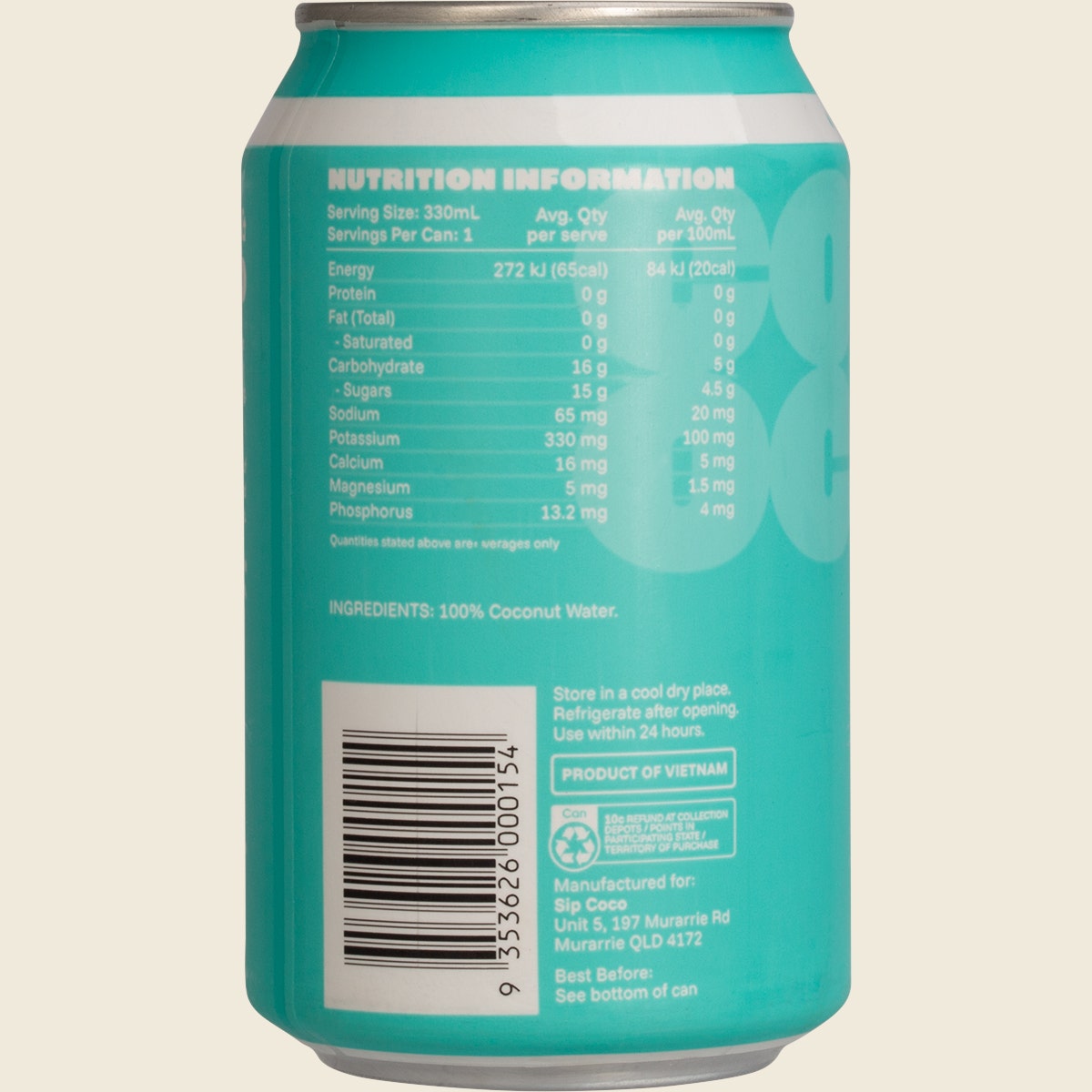 SIP COCO 100% Pure Coconut Water Can 12x330ml