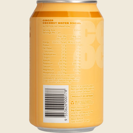 SIP COCO Ginger Coconut Water Can 12x330ml