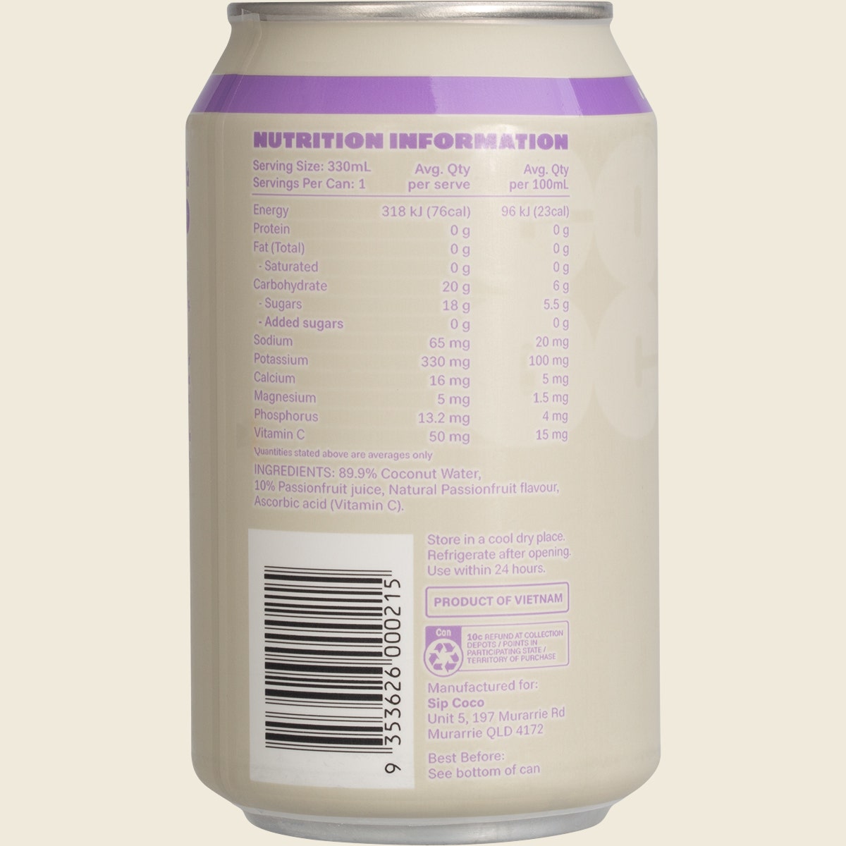 SIP COCO Passionfruit Coconut Water Can 12x330ml