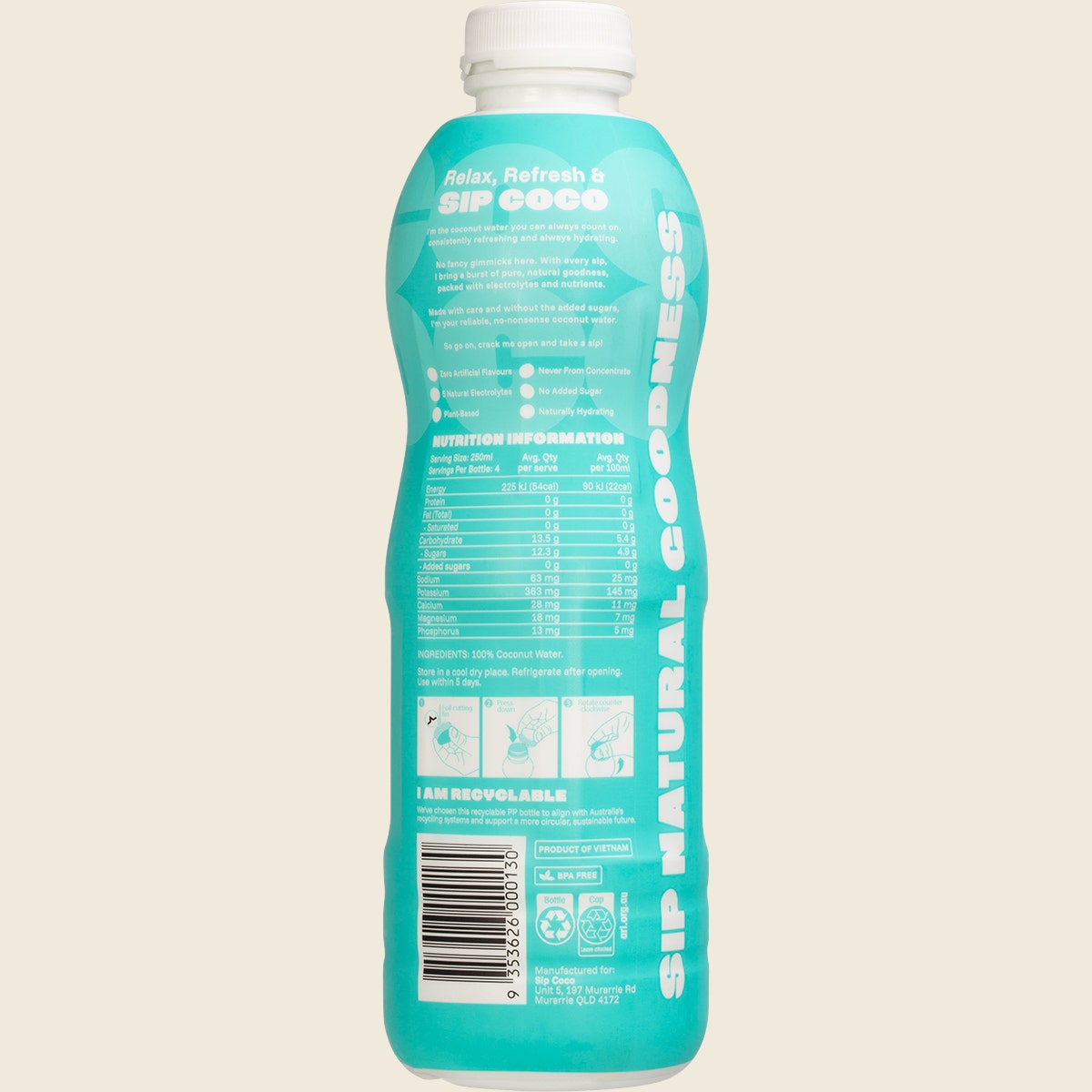 SIP COCO 100% Pure Coconut Water Bottle 6x1L