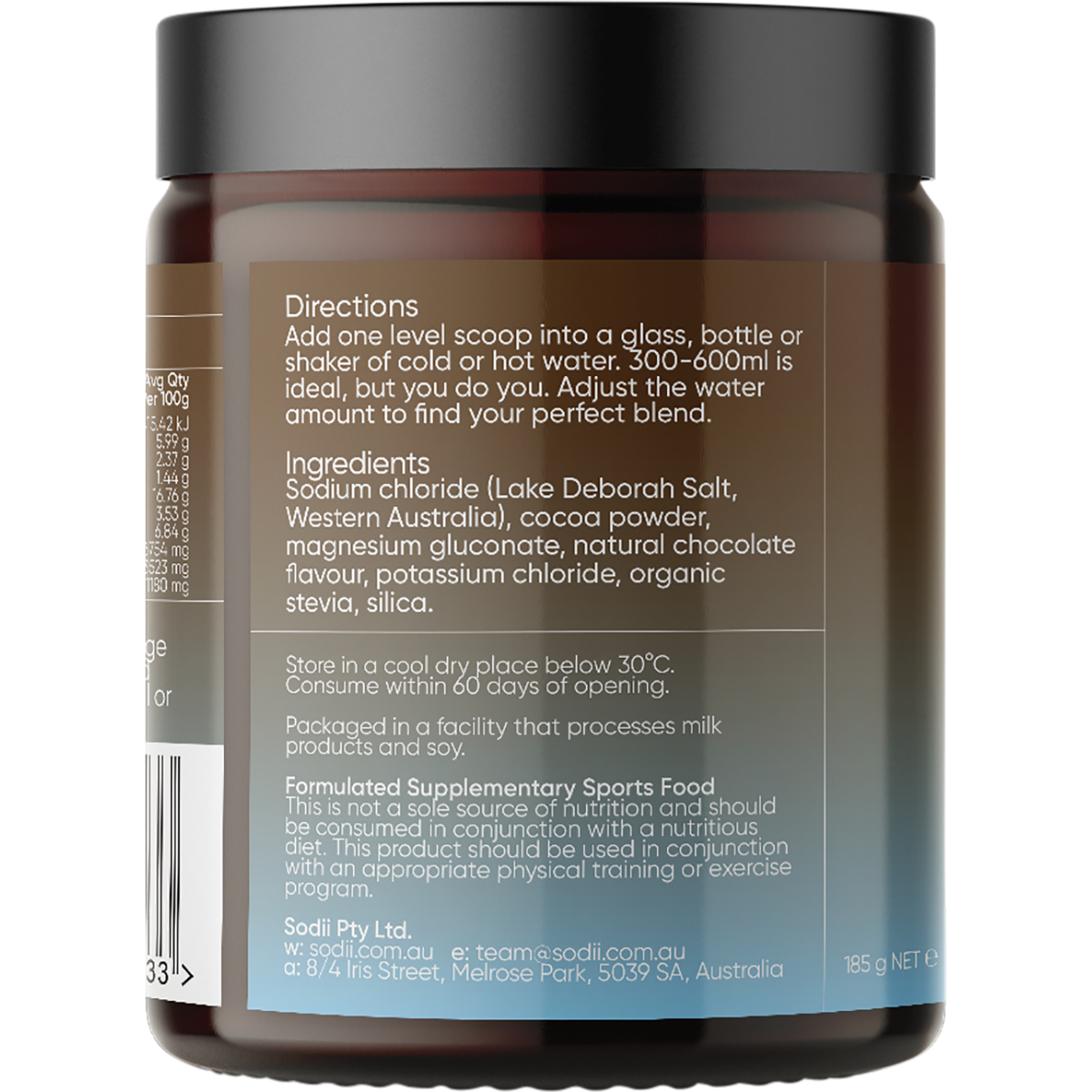 Sodii Everyday Hydration Salts Salty Chocolate Powder 185g