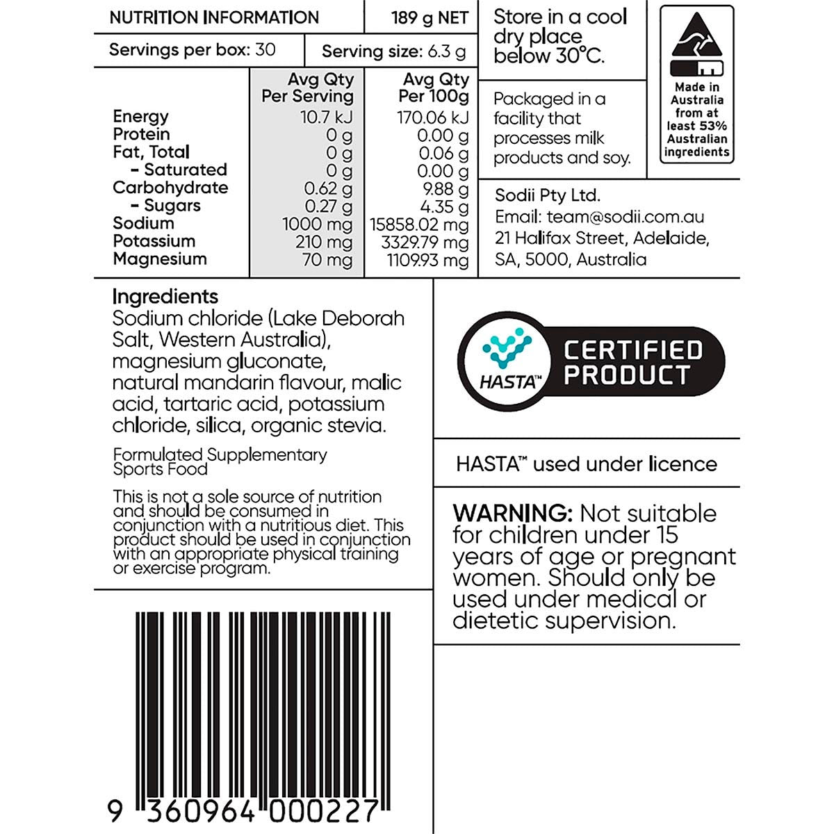 Sodii Everyday Hydration Salts Salty Mandarin 30pk