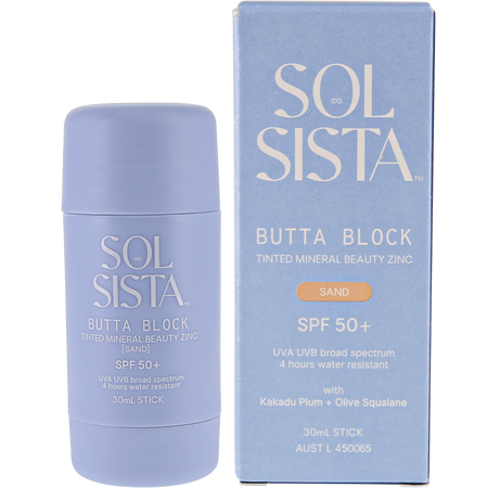 Sol Sista Collective Butta Block SPF50+ Tinted Mineral Beauty Zinc Sand 30ml